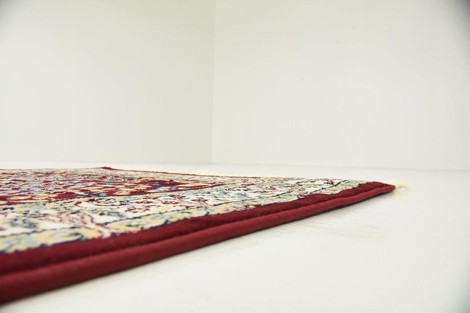 Burgundy and Beige Rectangular Synthetic Area Rug