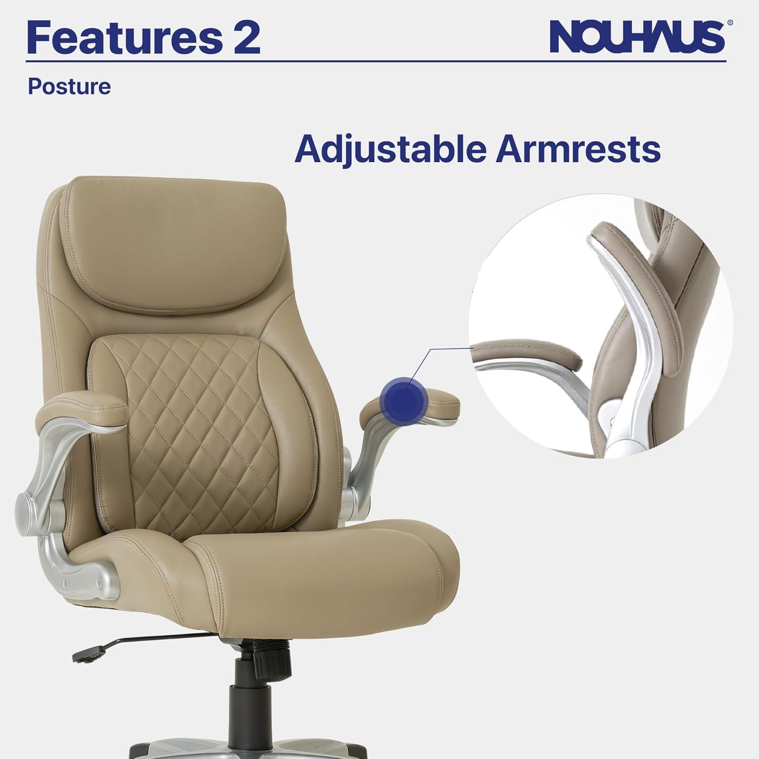 Nouhaus Posture Ergonomic PU Leather Office Chair. Click5 Lumbar Support with FlipAdjust Armrests. Modern Executive Chair and Computer Desk Chair