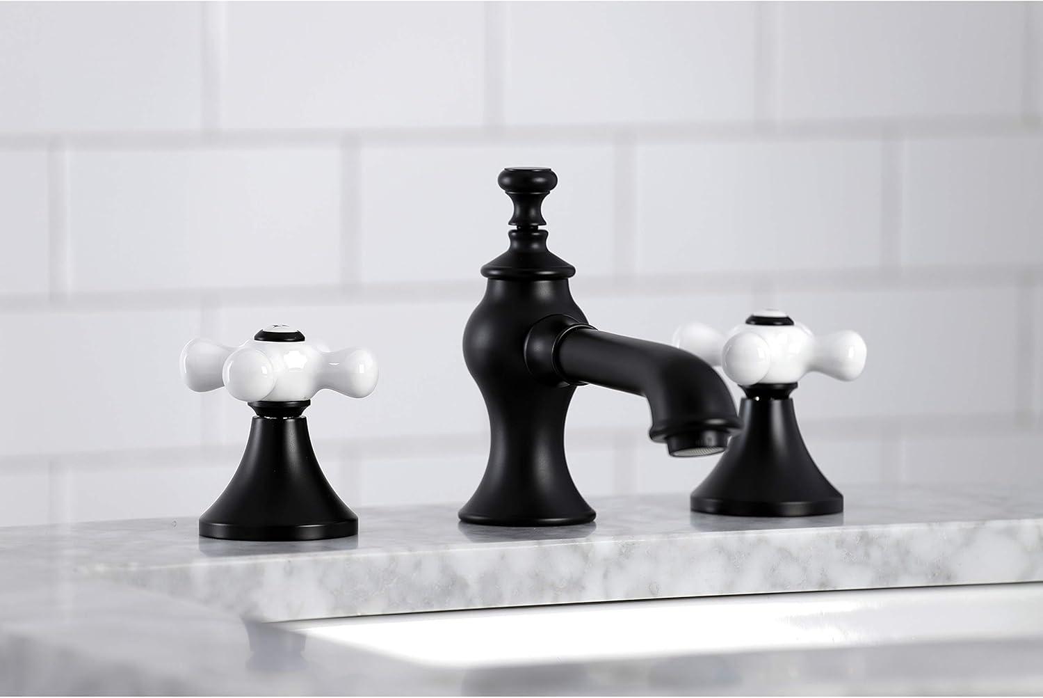 Kingston Brass Vintage Two-Handle 3-Hole Deck Mount Widespread Bathroom Faucet with Brass Pop-Up Drain