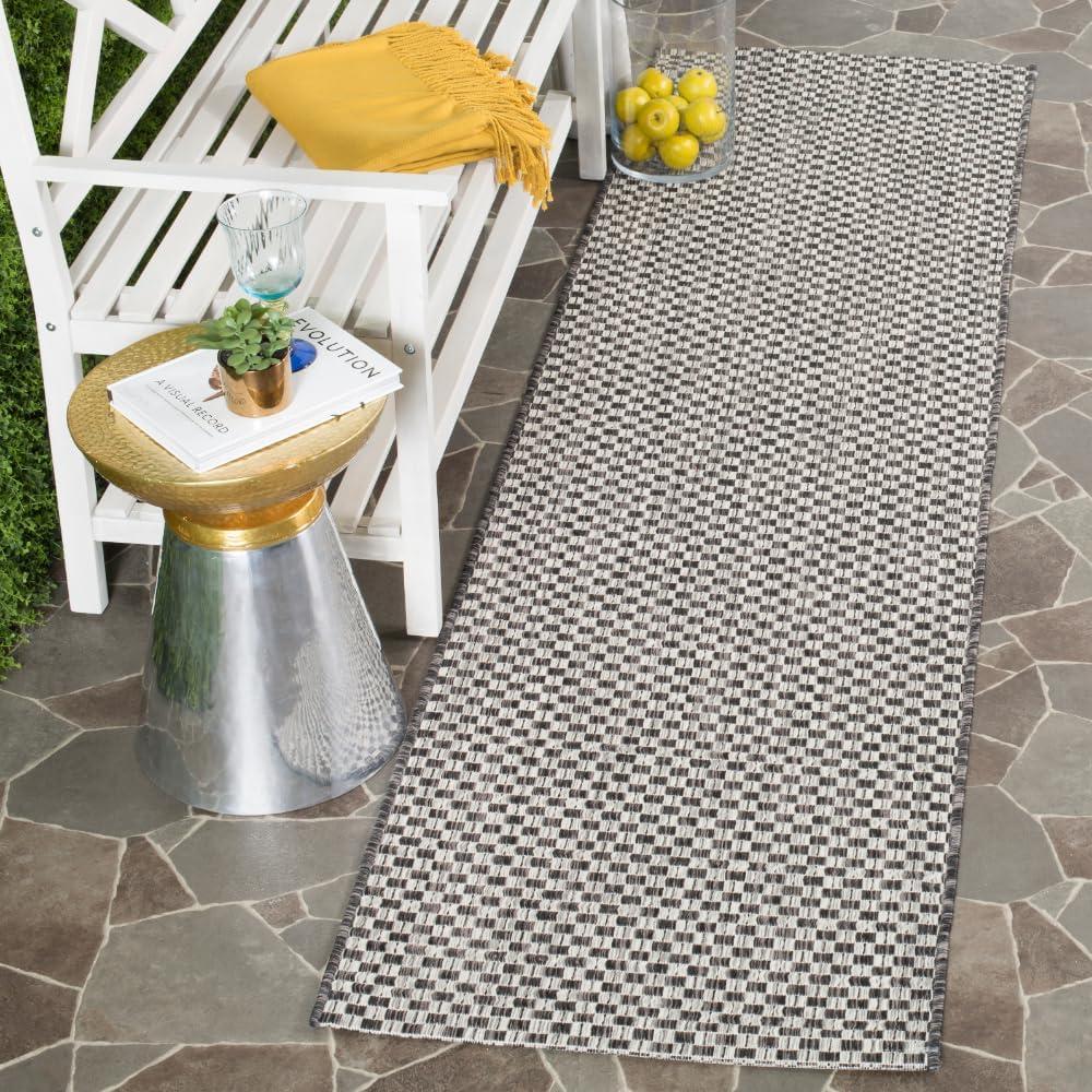 SAFAVIEH Courtyard Blair Checkered Indoor/Outdoor Runner Rug, Black/Light Grey, 2'3" x 14'
