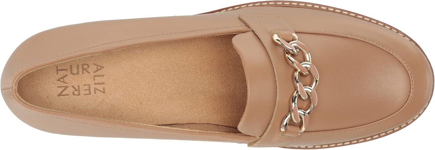 Desi Taupe Leather Platform Loafer with Metallic Chain Accent