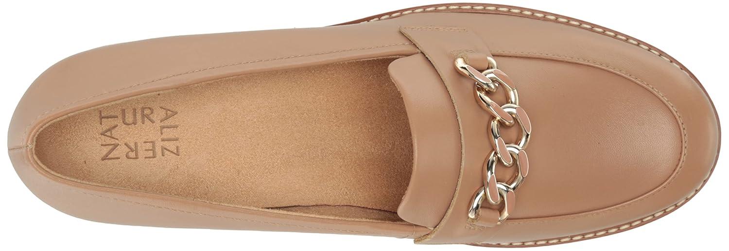 Desi Taupe Leather Platform Loafer with Metallic Chain Accent