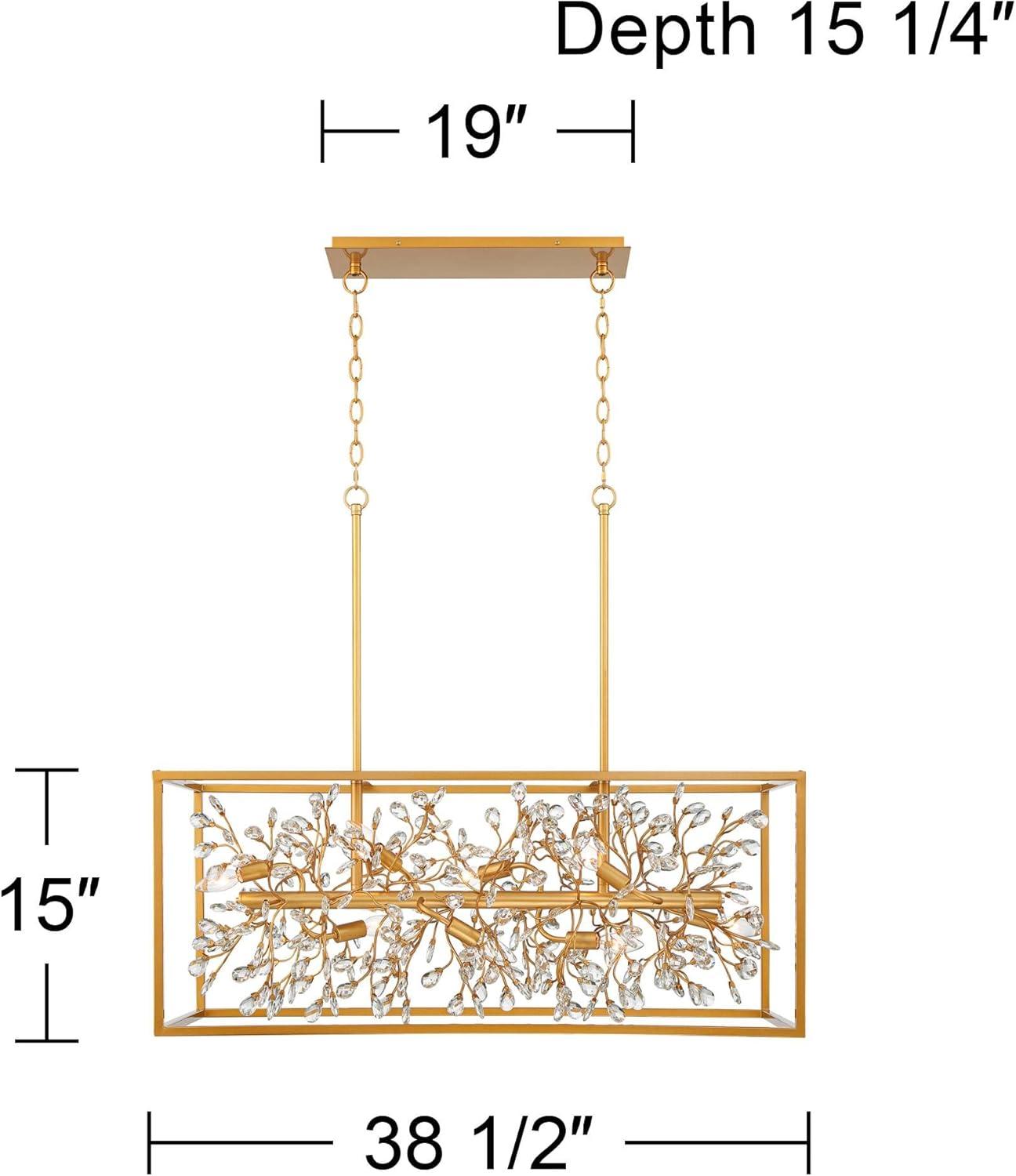 Possini Euro Design Gold Linear Island Pendant Chandelier 38 1/2" Wide Modern Clear Crystal 8-Light Fixture for Dining Room House