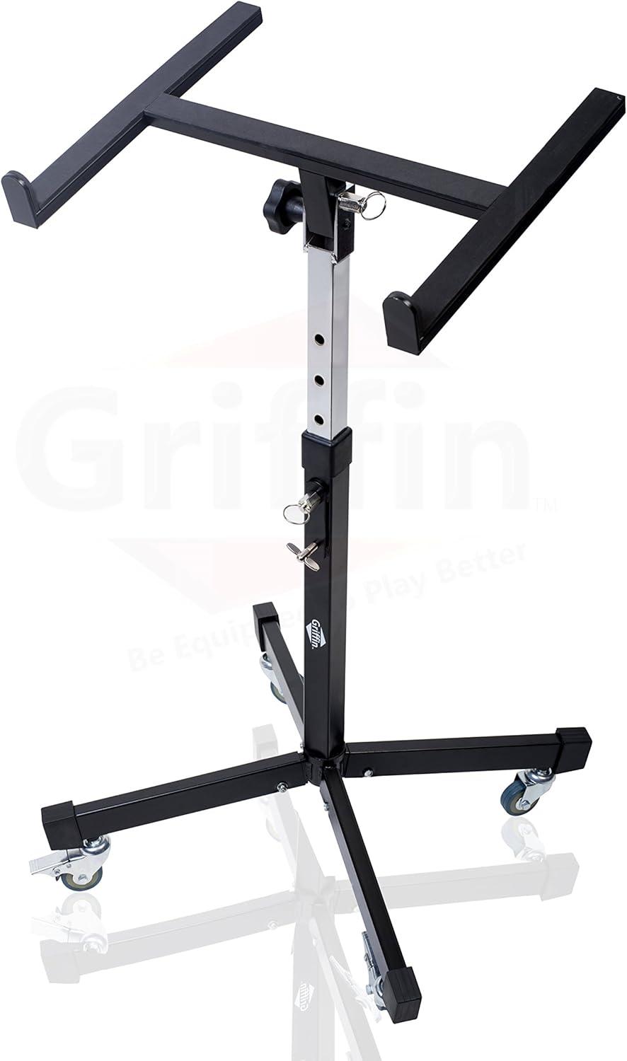 Black Adjustable Steel DJ Mixer Stand with Casters