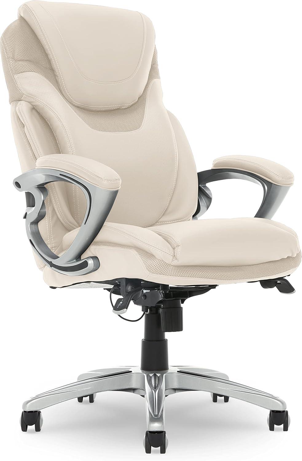 Works Executive Office Chair with Air Technology Comfortable Cream - Serta: Ergonomic Lumbar Support, Fixed Arms, Wood Frame