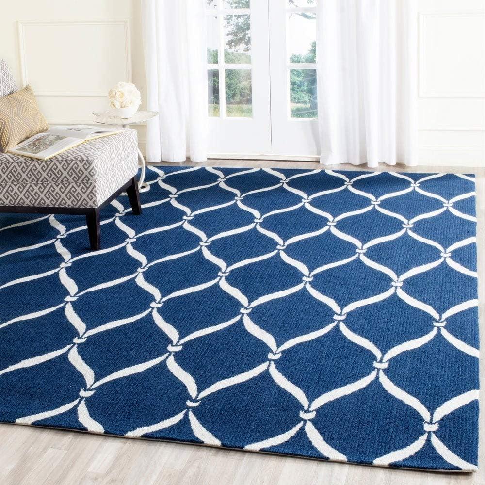 Handmade Navy and Ivory Floral Synthetic 8' x 10' Area Rug