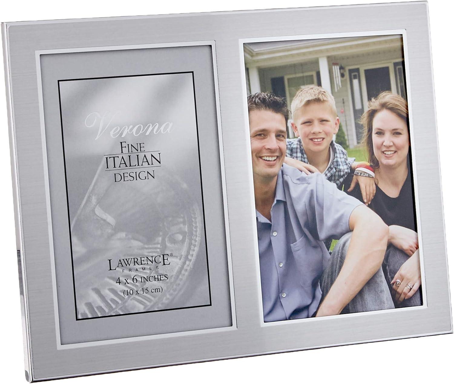 Elegant Brushed Silver Metal Double 4x6 Picture Frame