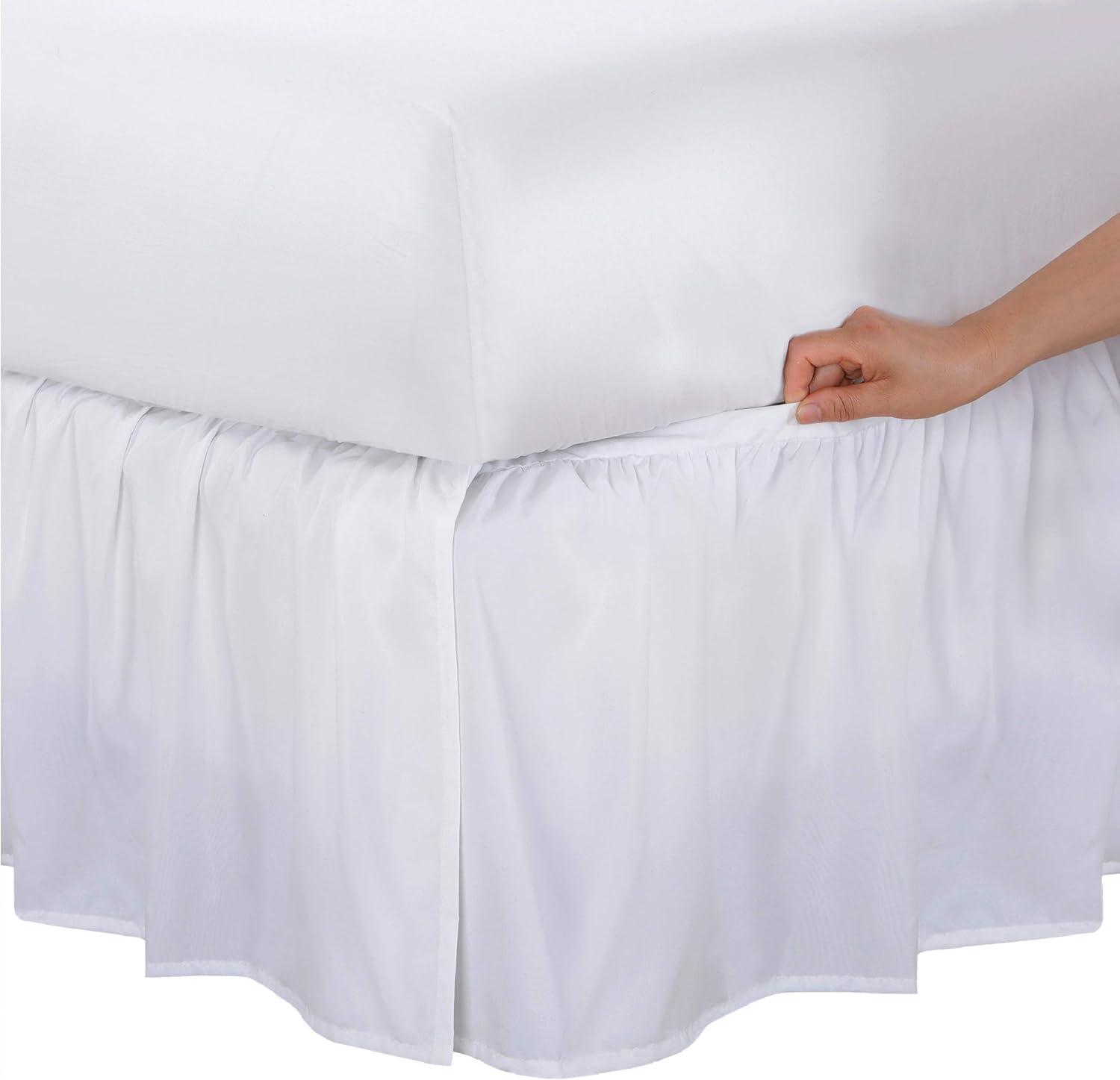 King Size White Polyester Split Corner Bed Skirt