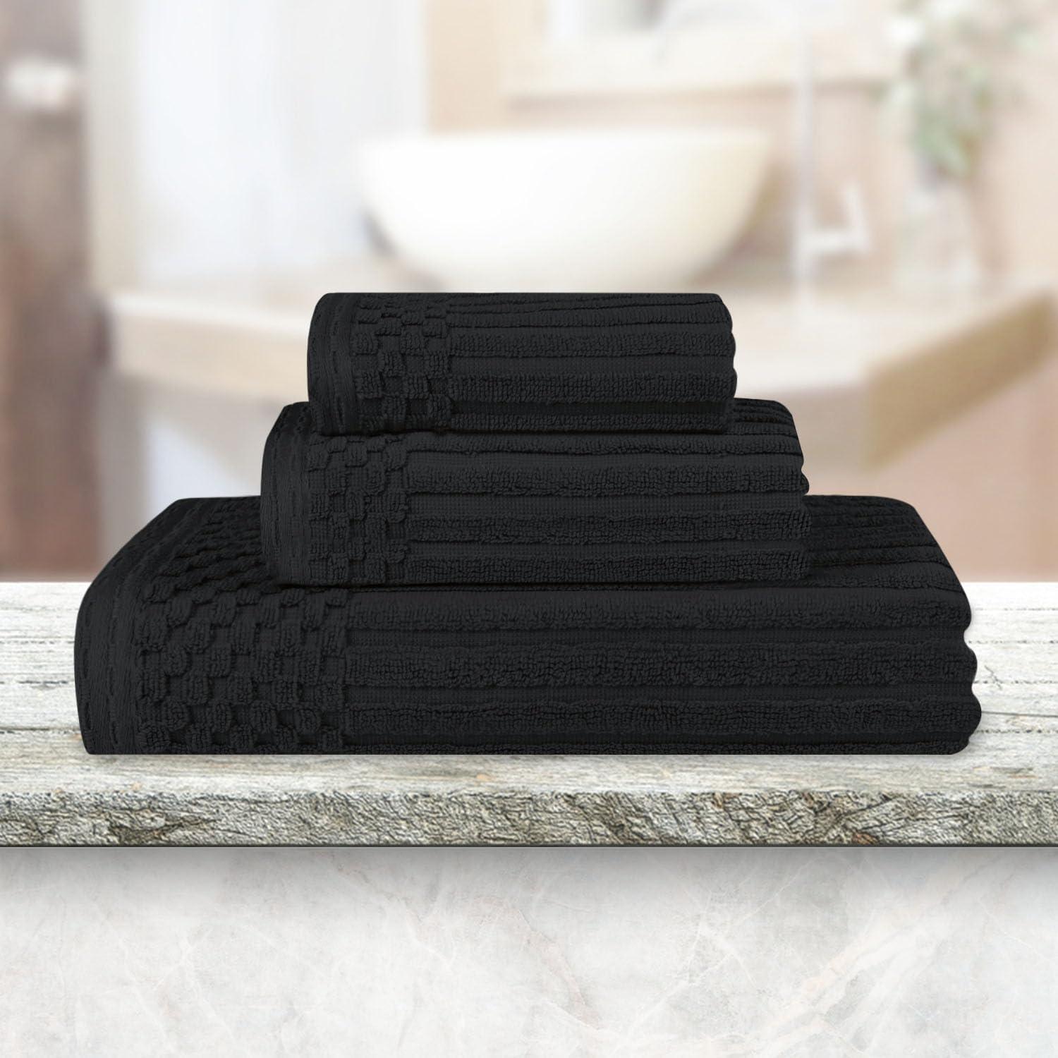 Black Cotton Ribbed 3-Piece Towel Set