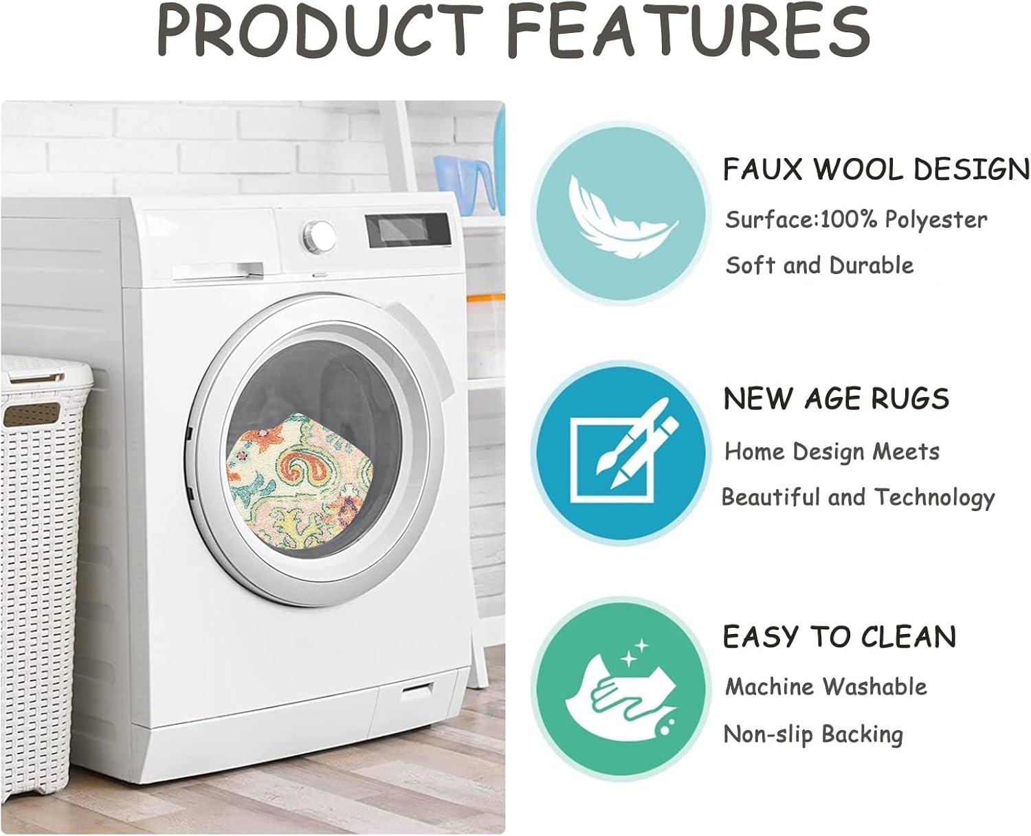 Moynesa 2'x3' Bohemian Area Rug, 2x3ft Small Boho Washable Bathroom Entryway Kitchen Rug,Floral Medallion Non Slip Pet Friendly Vintage Throw Carpet for Front Door Sink Living Room Bedroom, Orange