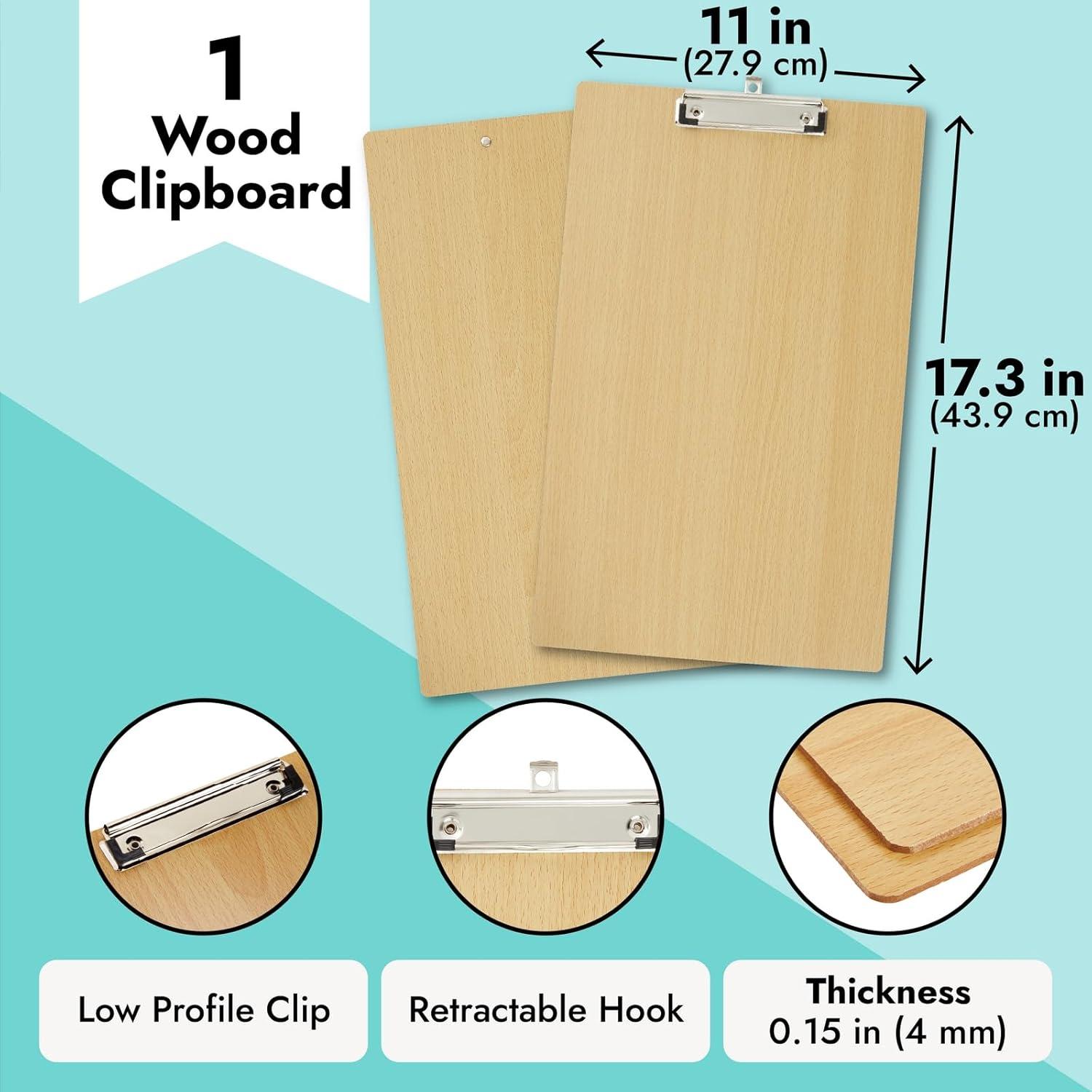 Juvale Extra Large 11x17 Clipboard with Low-Profile Clip, Wooden Vertical Clip Board