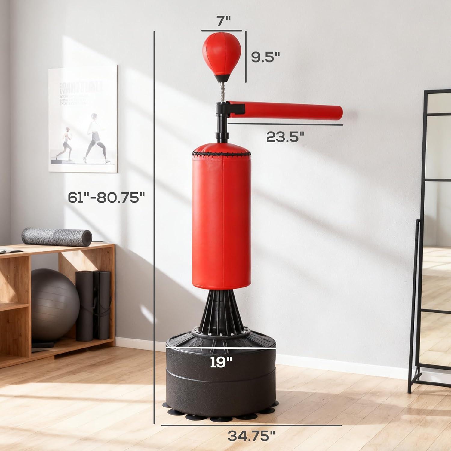 Soozier Boxing Speed Punch Bag Freestanding with Reflex Bar and Gloves Rotating Flexible Arm, Speed Ball, Waterable Base for Adult & Kids, Red