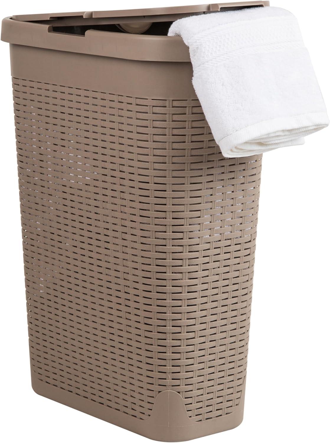 Mind Reader Mind Reader 40L Slim Laundry Hamper, Clothes Basket, Lid, Wicker Design, Plastic