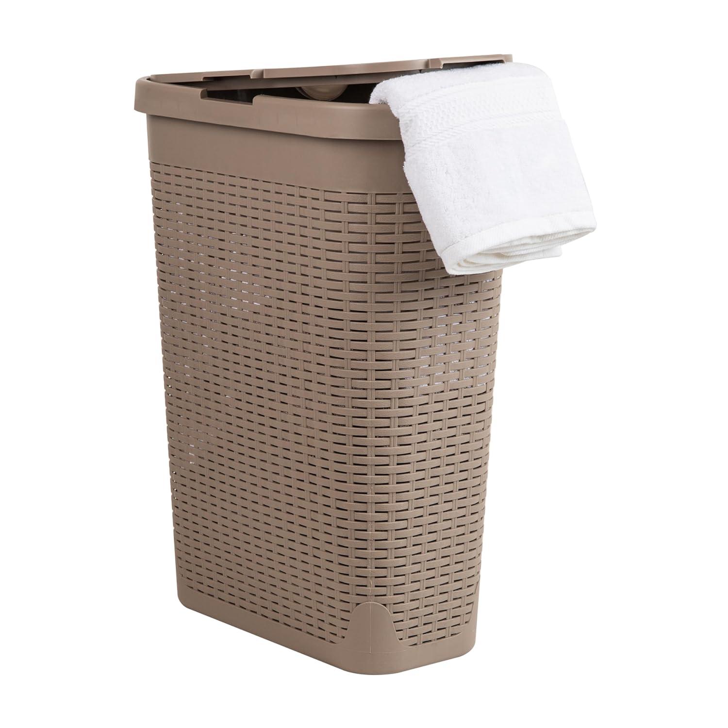 Mind Reader Mind Reader 40L Slim Laundry Hamper, Clothes Basket, Lid, Wicker Design, Plastic