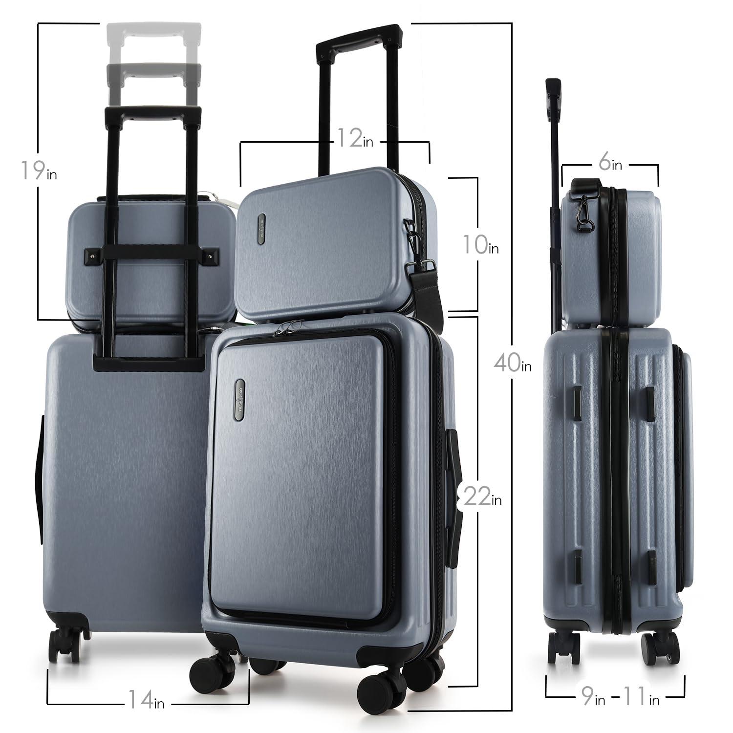 TravelArim 22" Airline Approved Hard-shell Carry On Luggage with Attachable Cosmetic Case - Gray