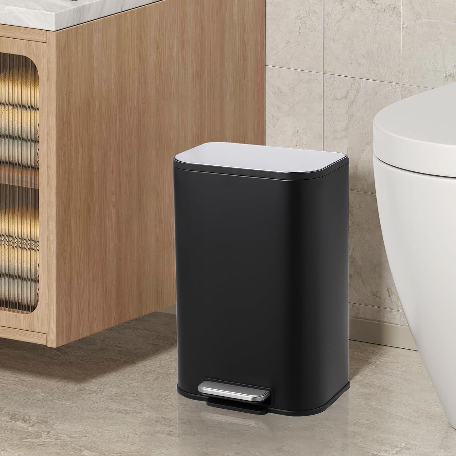 Sangdo Bathroom Trash Can, Small Step Waste Bin with Foot Pedal & Removable Inner Bucket