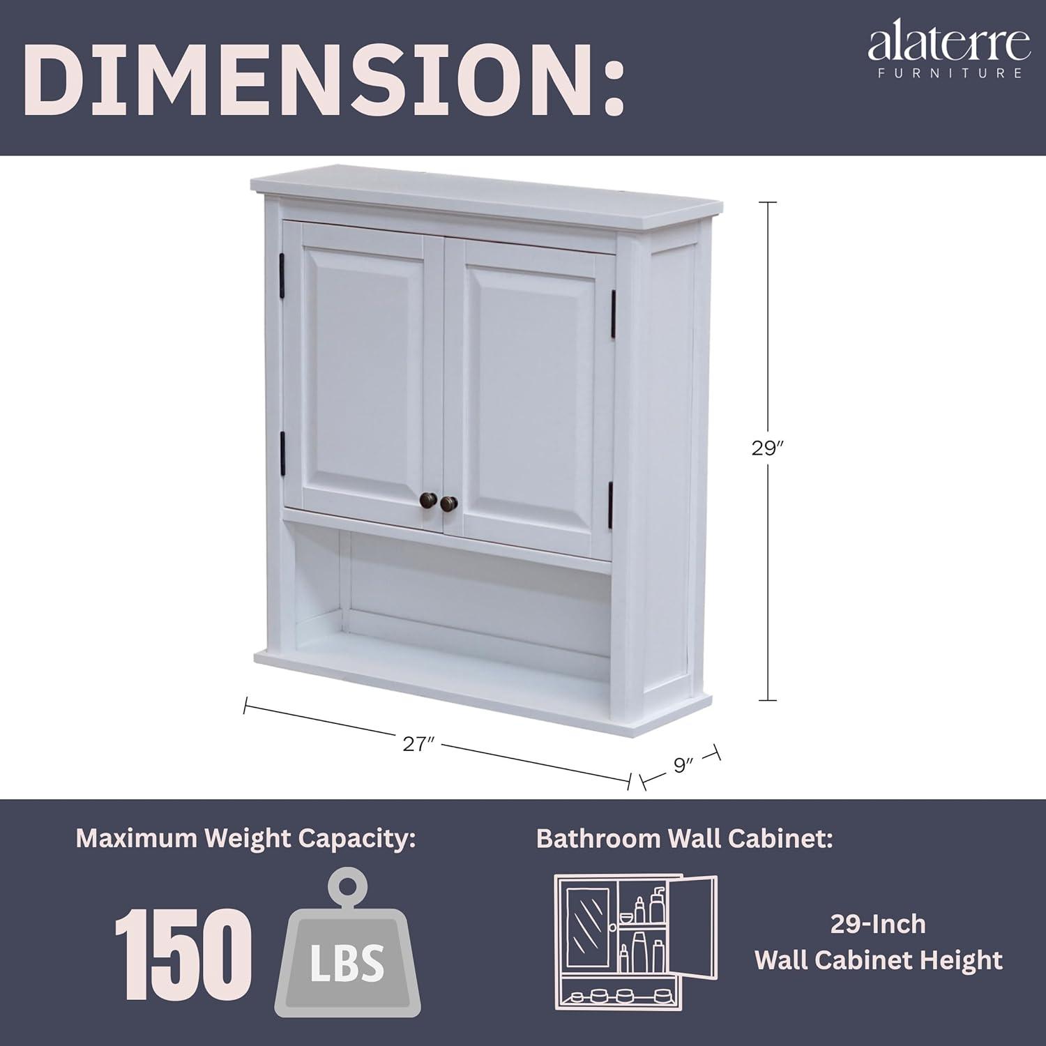 Dorset Wall Mounted Bath Storage Cabinet with Two Doors and Open Shelf White - Alaterre Furniture: Hardwood Medicine Cabinet, Adjustable Shelf