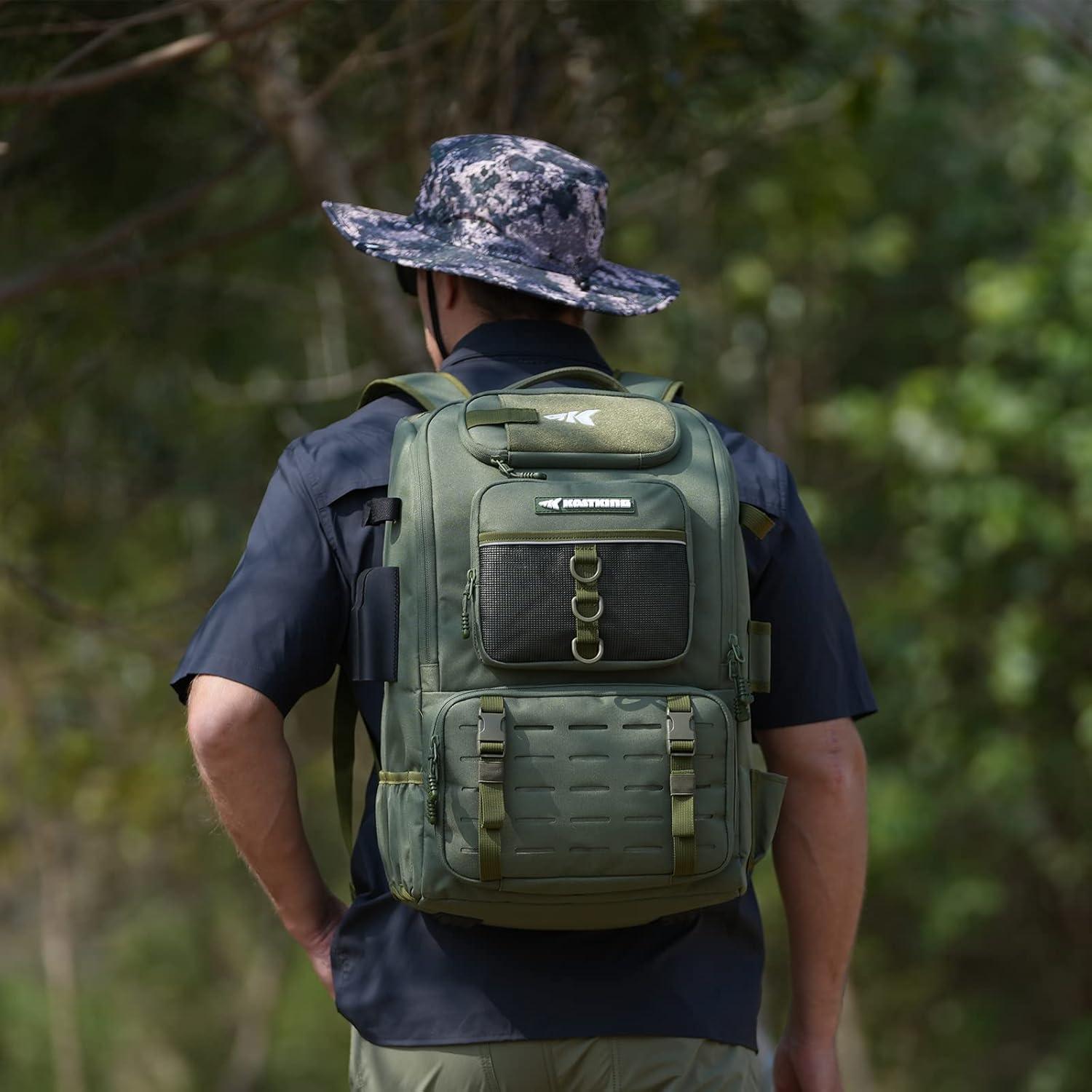 KastKing Fishing Tackle Backpack with Rod Holders 4 Tackle Boxes,Fishing Bag Storage Fishing Gear and Equipment- Green