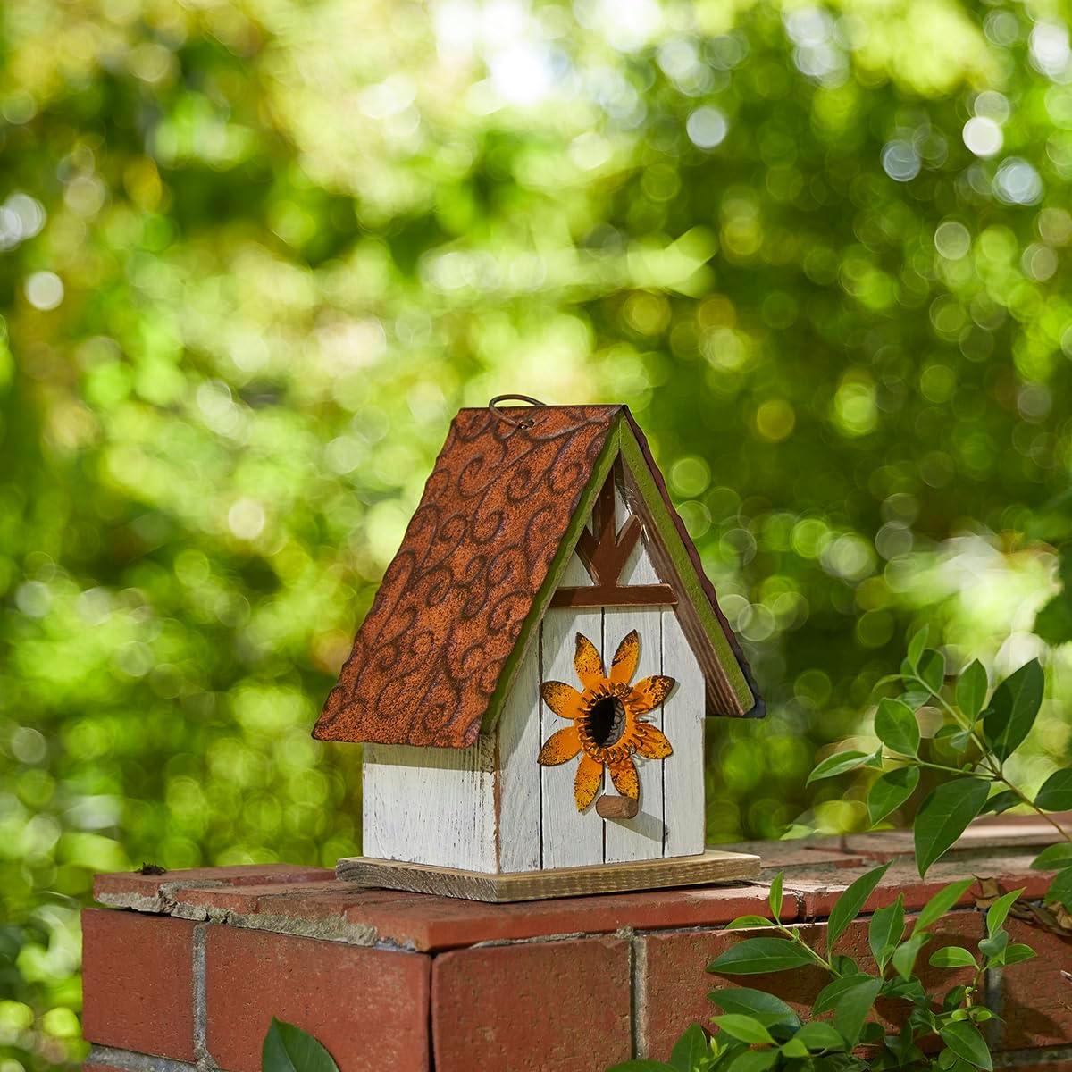 Green Hand Painted Wood Birdhouse with Distressed Details