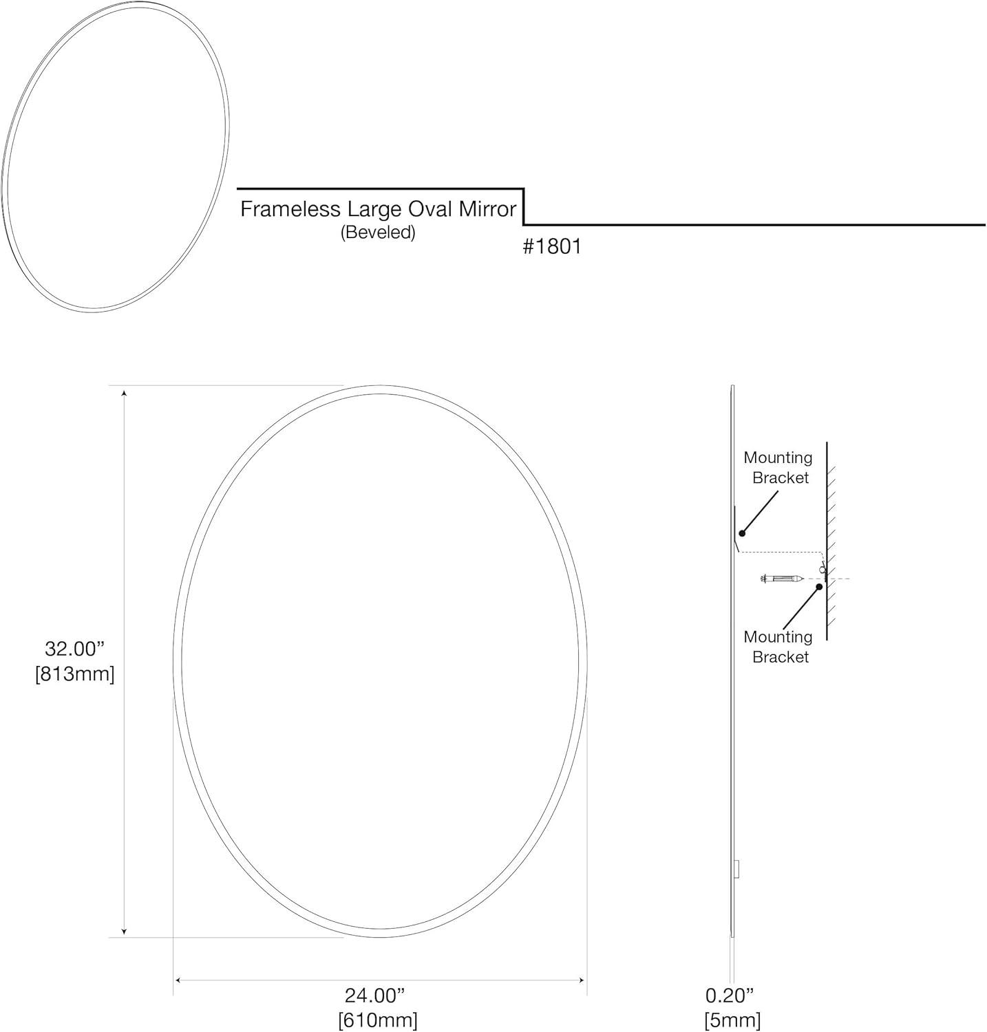 Flush Mount Frameless Beveled Oval Bathroom Vanity Mirror