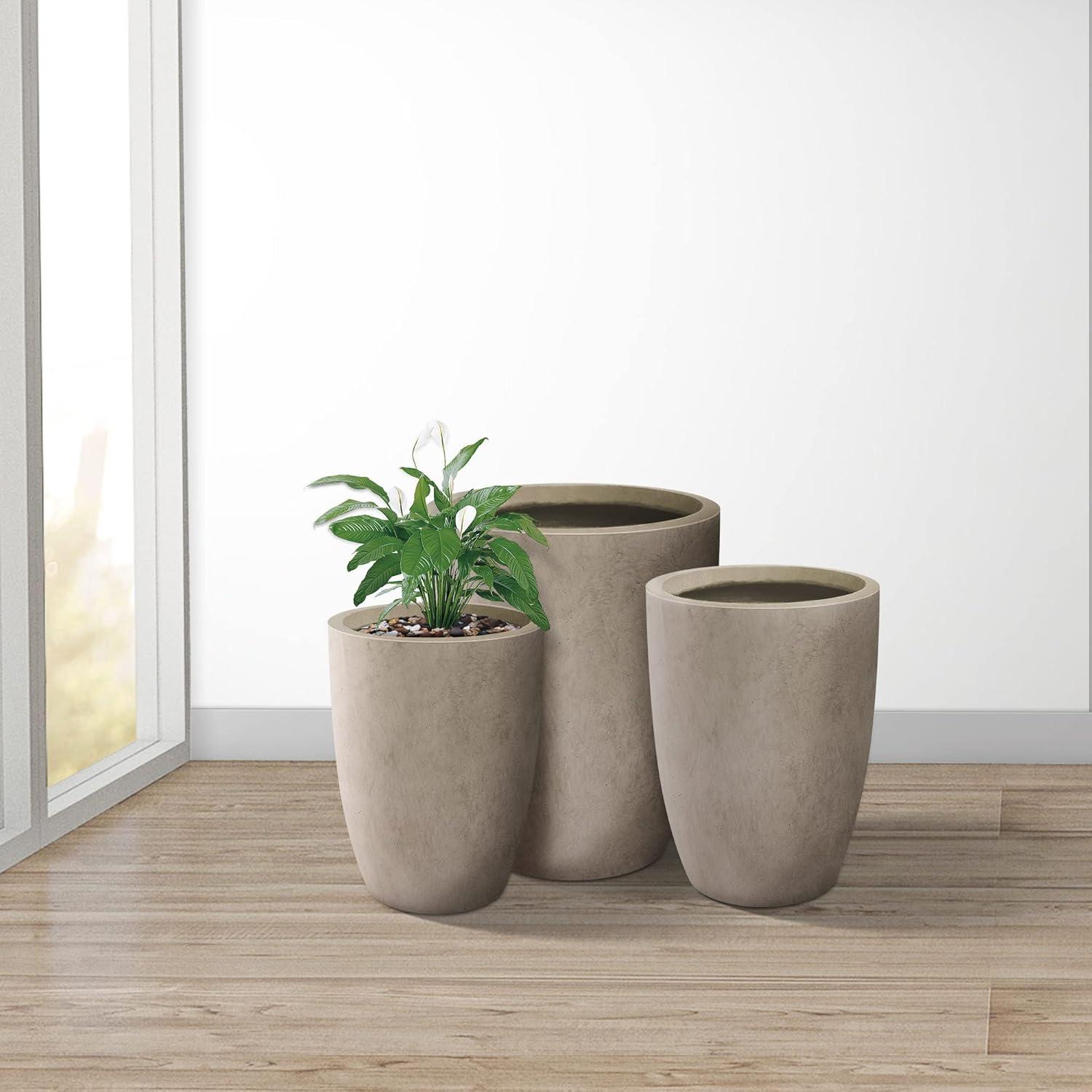 Weathered Gray Tall Round Concrete Planters Set of 3