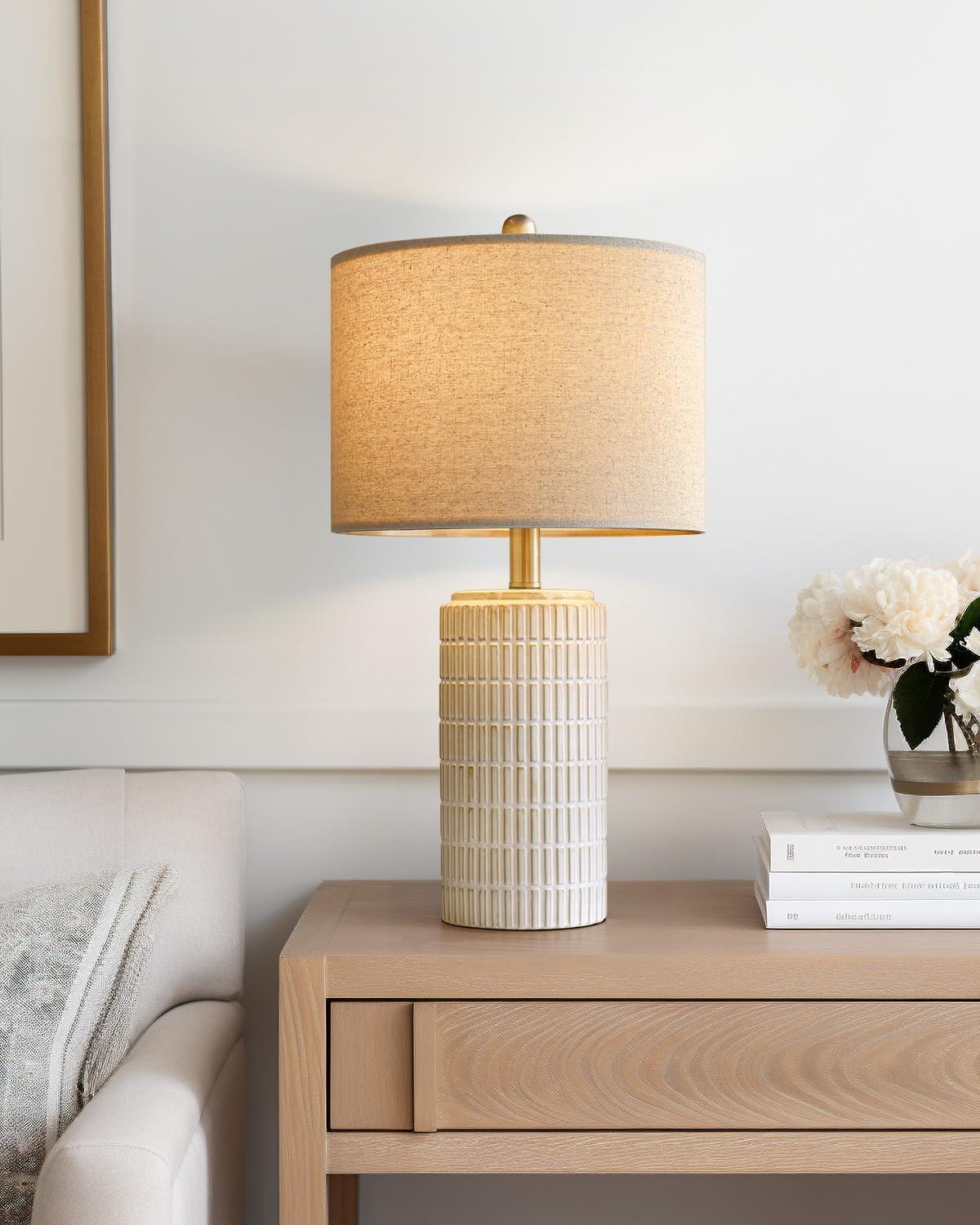 23" Modern Ceramic Table Lamp Set of 2 for Living Room White Desk Lamps for Bedroom Farmhouse Bedside Nightstand Bedside Lamp End Table Lamps Beige