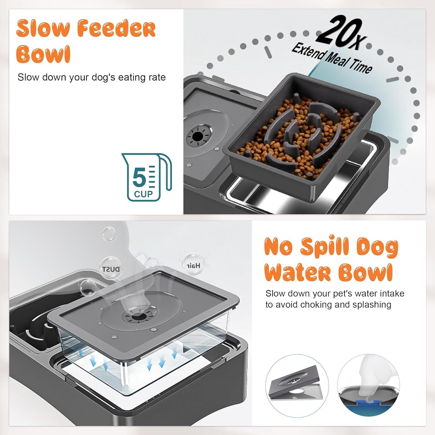Decflow 3-in-1 Elevated Dog Bowls, 4 Height Adjustable Raised Dog Bowls with Stainless Steel Dog Food Bowls, Slow Feeder, No Spill Water Bowl, DIY Stickers Foldable Pet Bowl for Medium Large Dogs C25