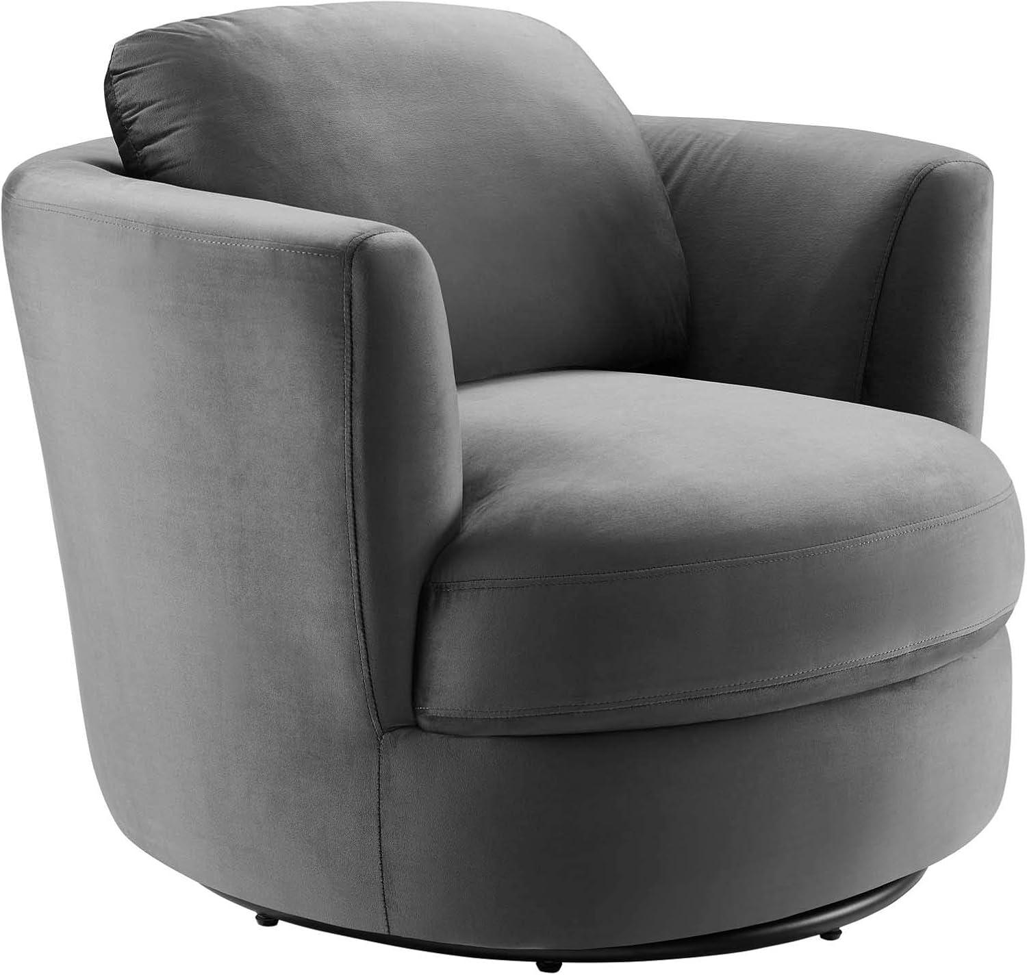 Modway Pirouette Performance Velvet Swivel Fabric Armchair in Gray