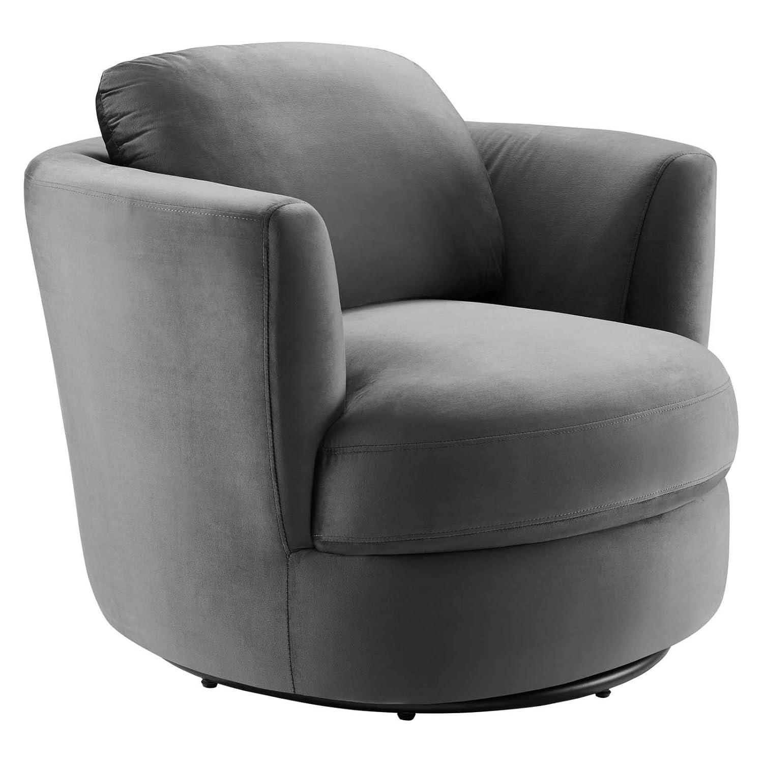 Modway Pirouette Performance Velvet Swivel Fabric Armchair in Gray