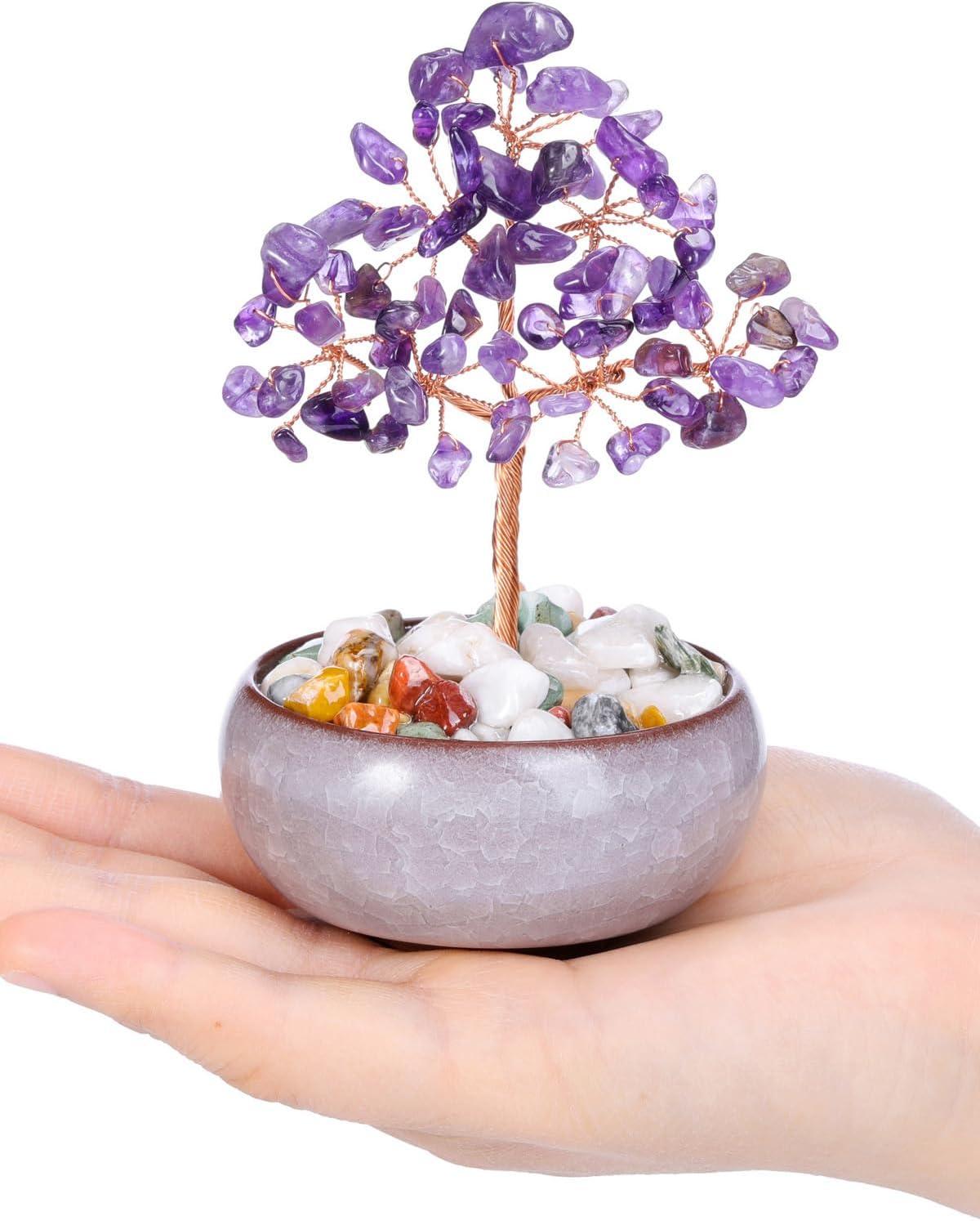 Amethyst Crystal Tree Natural Reiki Healing Crystal Gemstone Bonsai Money Tree Feng Shui Crystal Tree for Home Decor