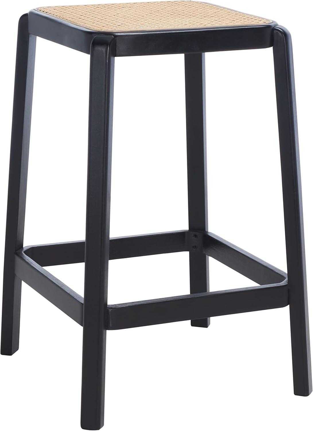Silus Backless Cane Counter Stool - Black/Natural - Safavieh