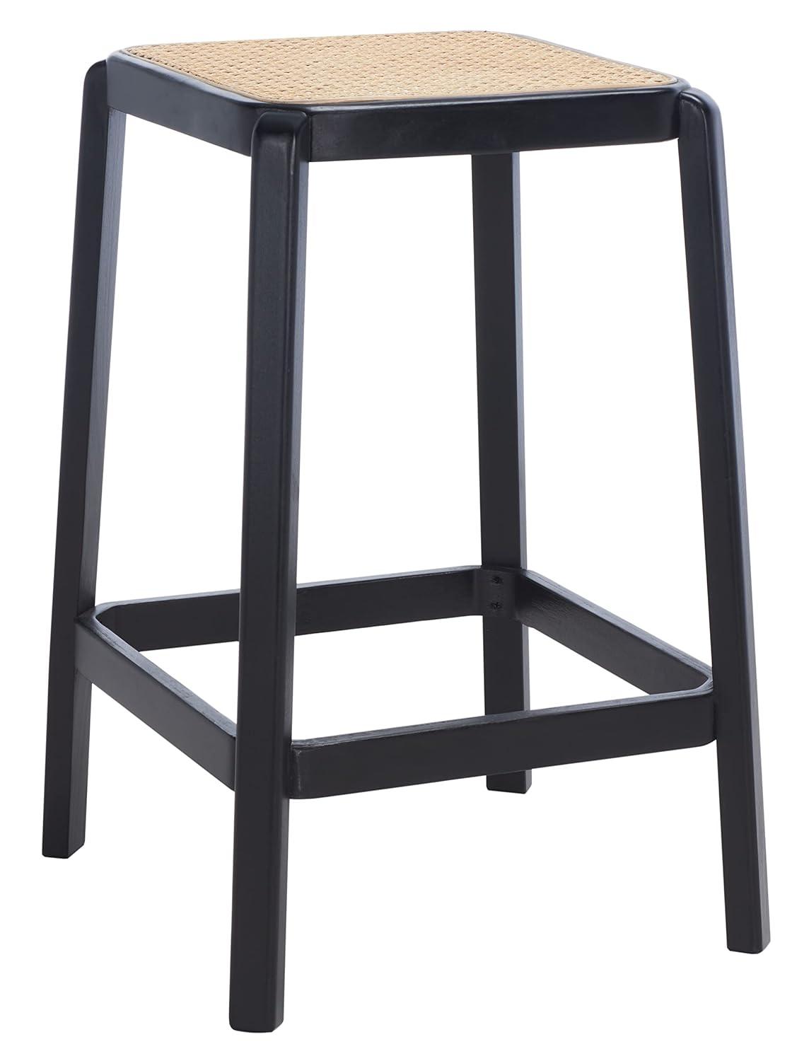 Silus Backless Cane Counter Stool - Black/Natural - Safavieh