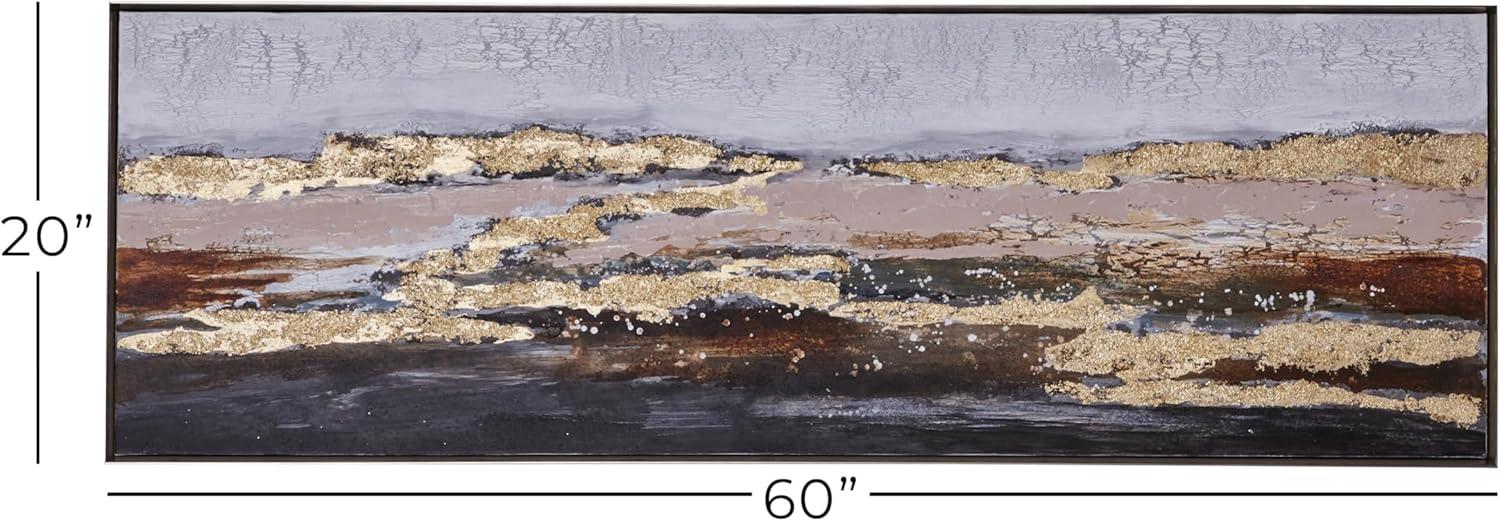 59" x 20" Handmade Foiled and Brushstrokes Geode Framed Wall Art with Gold Frame, by DecMode