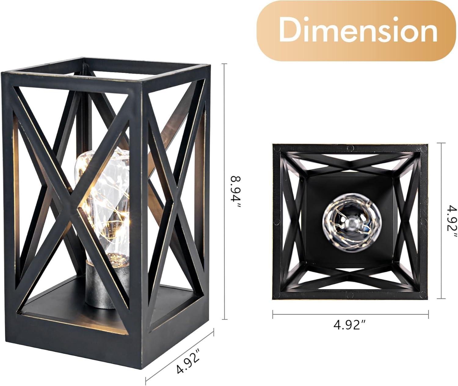 WINGBO 2 Pack Retro Battery Powered Table Lamps, Battery Operated Cordless Lamp Set, Portable Nightlight Decorative Light for Living Room Dining Room Bedroom Entryway Patio, Black & Gold Finish