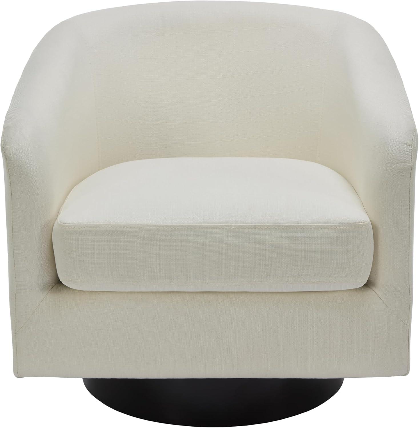 Beige Linen Swivel Barrel Accent Chair with Wood Base