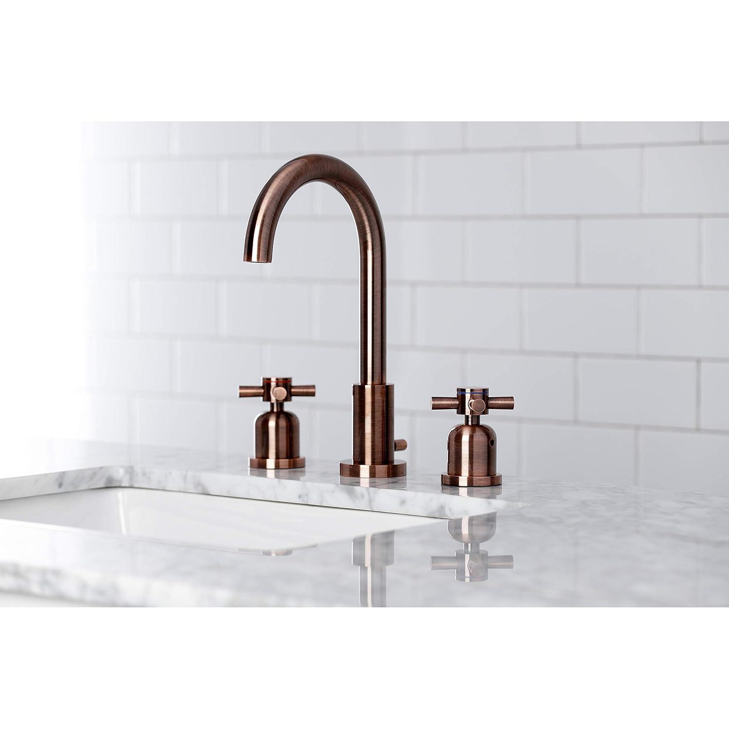 Kingston Brass Concord Two-Handle 3-Hole Deck Mount Widespread Bathroom Faucet with Brass Pop-Up Drain