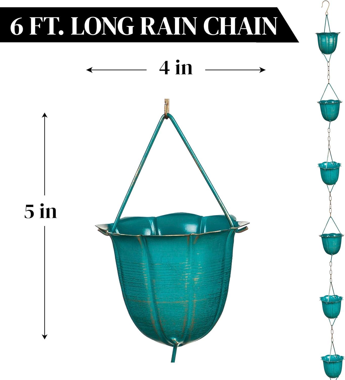 72" Blue Flower Cup Metal Rain Chain