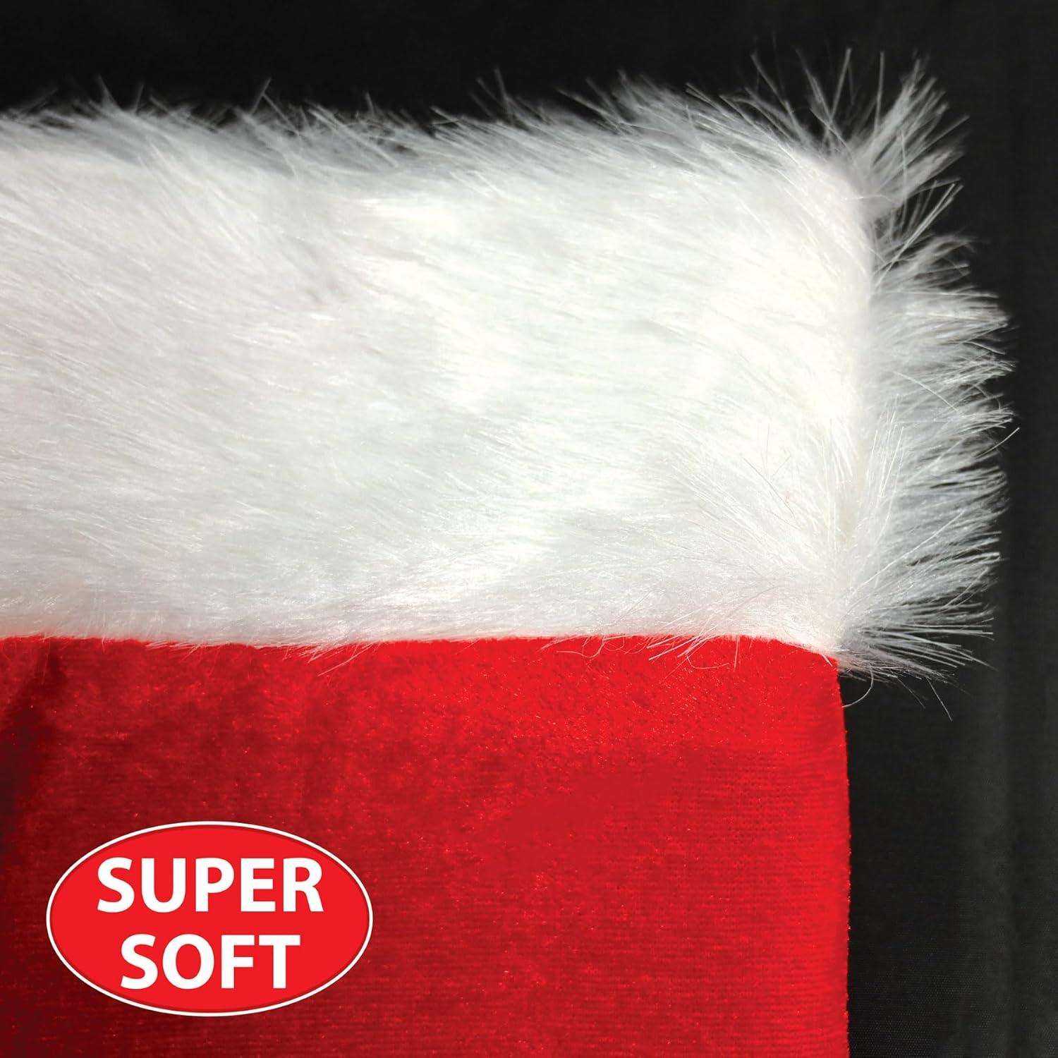 Red Plush Christmas Stocking with White Faux Fur Trim