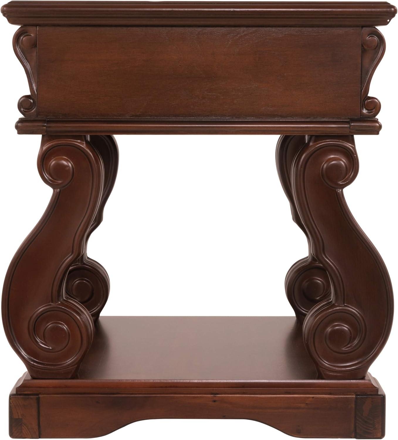 Alymere Vintage Brown Square End Table with Storage Drawer