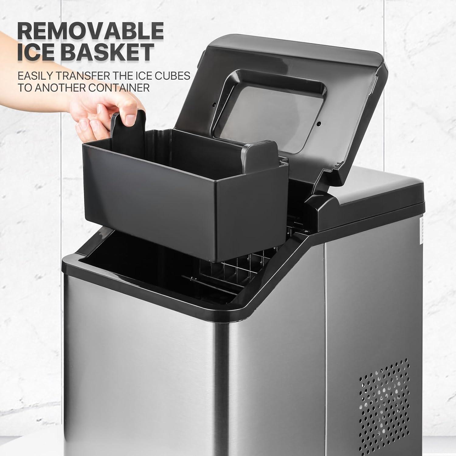 mollie Countertop Ice Maker Machine with Auto-Cleaning, 26lbs in 24Hrs, 32 Ice Cubes Ready in 20 Mins, Portable Ice Maker with Basket and Scoop for Home Kitchen Camping, Black