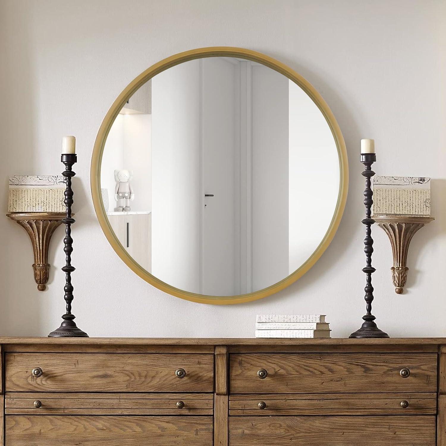 28" Wood Round Mirror Natural - WallBeyond: Pine Frame, 27" Diameter, Modern Decor, Wall Mount