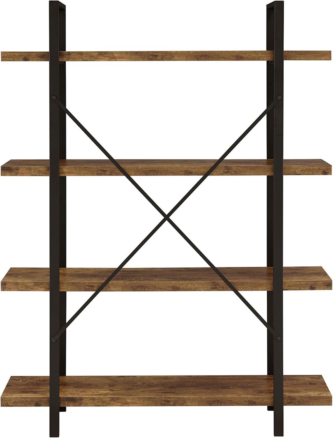 Rustic 55" Brown and Black Transitional 4-Shelf Bookcase