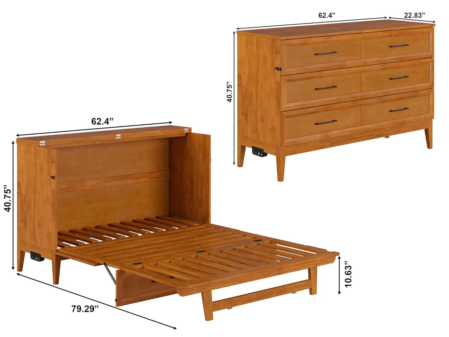 AFI Santa Fe Queen Wood Murphy Bed Chest with Mattress and Built-in Charger, Light Toffee