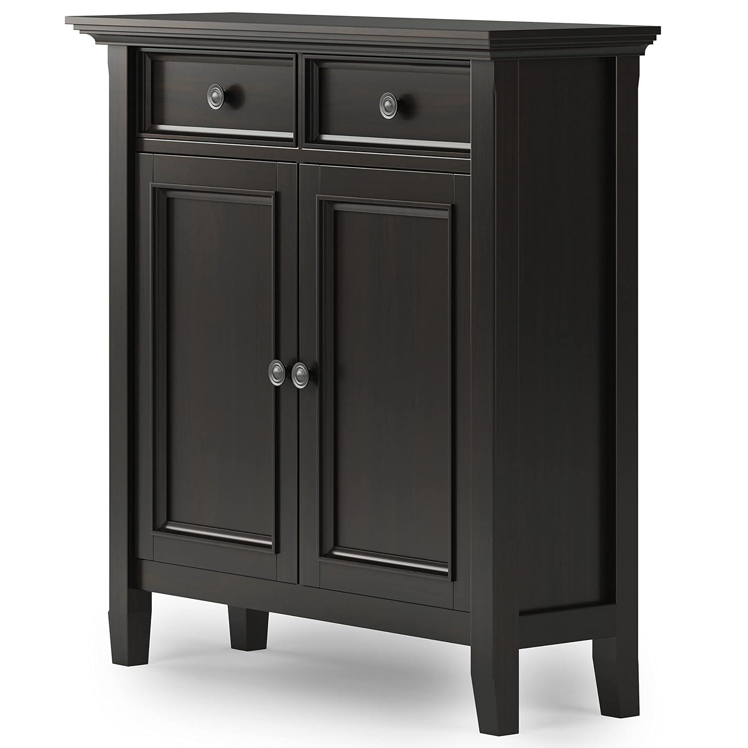 Simpli Home Amherst 36"W Solid Wood 2-Shelf Entryway Storage Cabinet with 2 Drawers and Adjustable Shelves