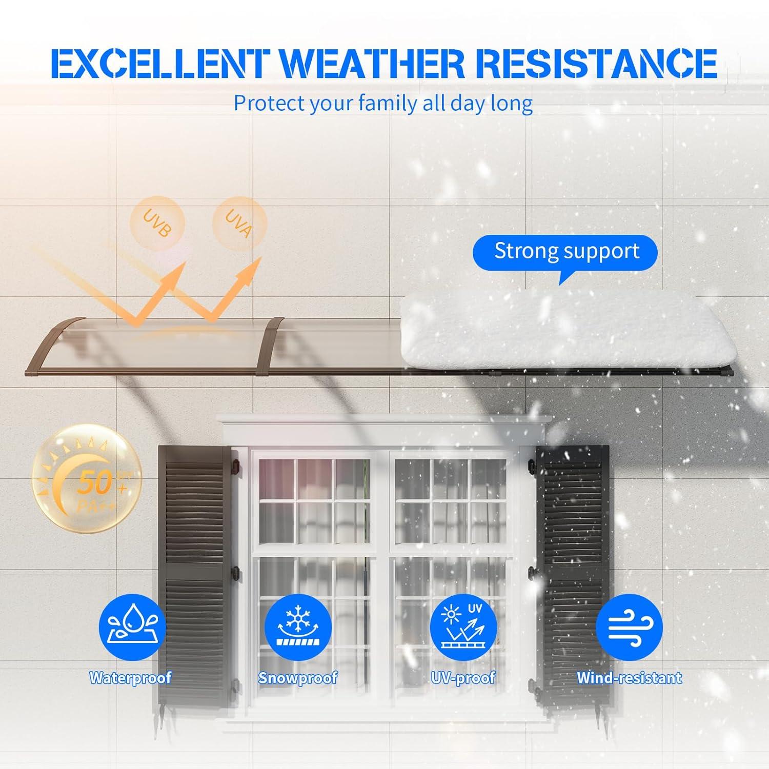 VEVOR Window Door Awning Canopy 40" x 40", UPF 50+ Polycarbonate Entry Door Outdoor Window Awning Exterior, Front Door Overhang Awning