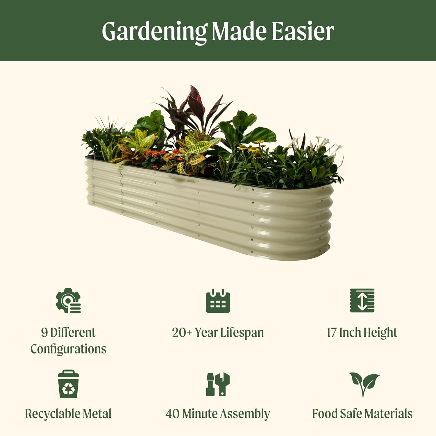17" Tall 9 In 1 Modular Metal Outdoor Raised Garden Bed