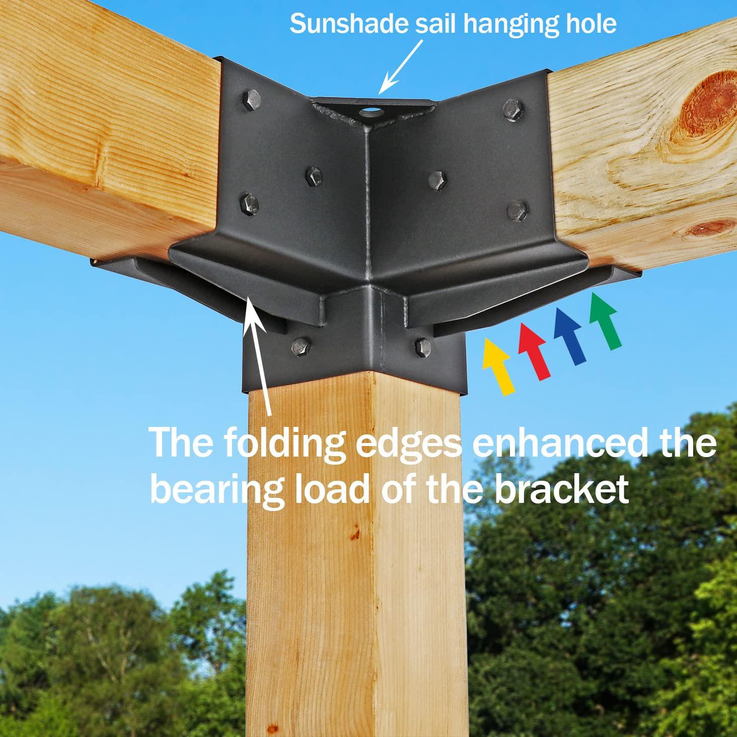 Pergola Brackets Stainless Steel Pergola Kit 3-Way Right Corner Bracket with Flange Anchors for 4"x 4" (Actual 3.5" X 3.5") Lumber, 2pack