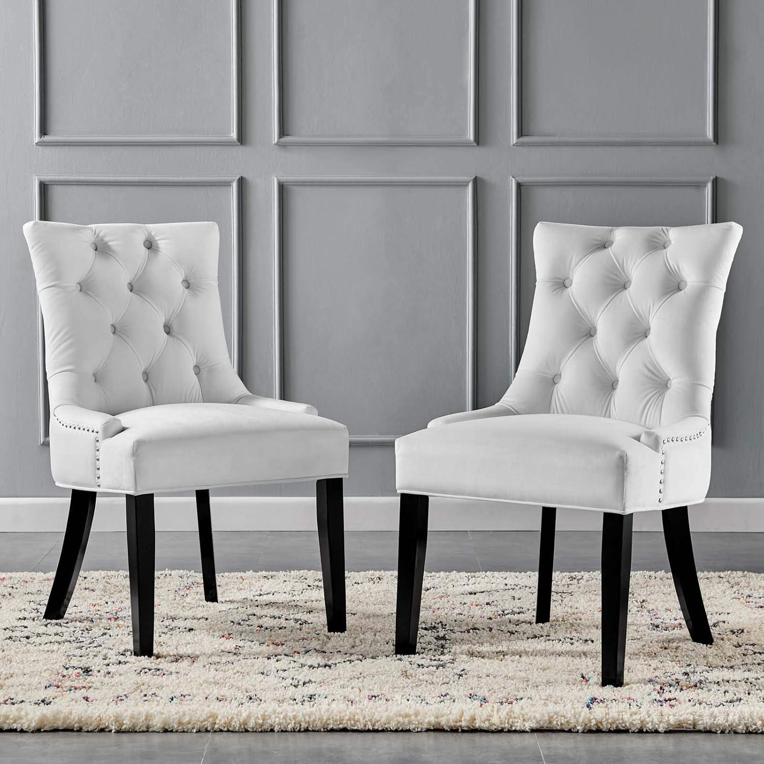 Modway Regent 20" Tufted Velvet Dining Side Chairs in White (Set of 2)