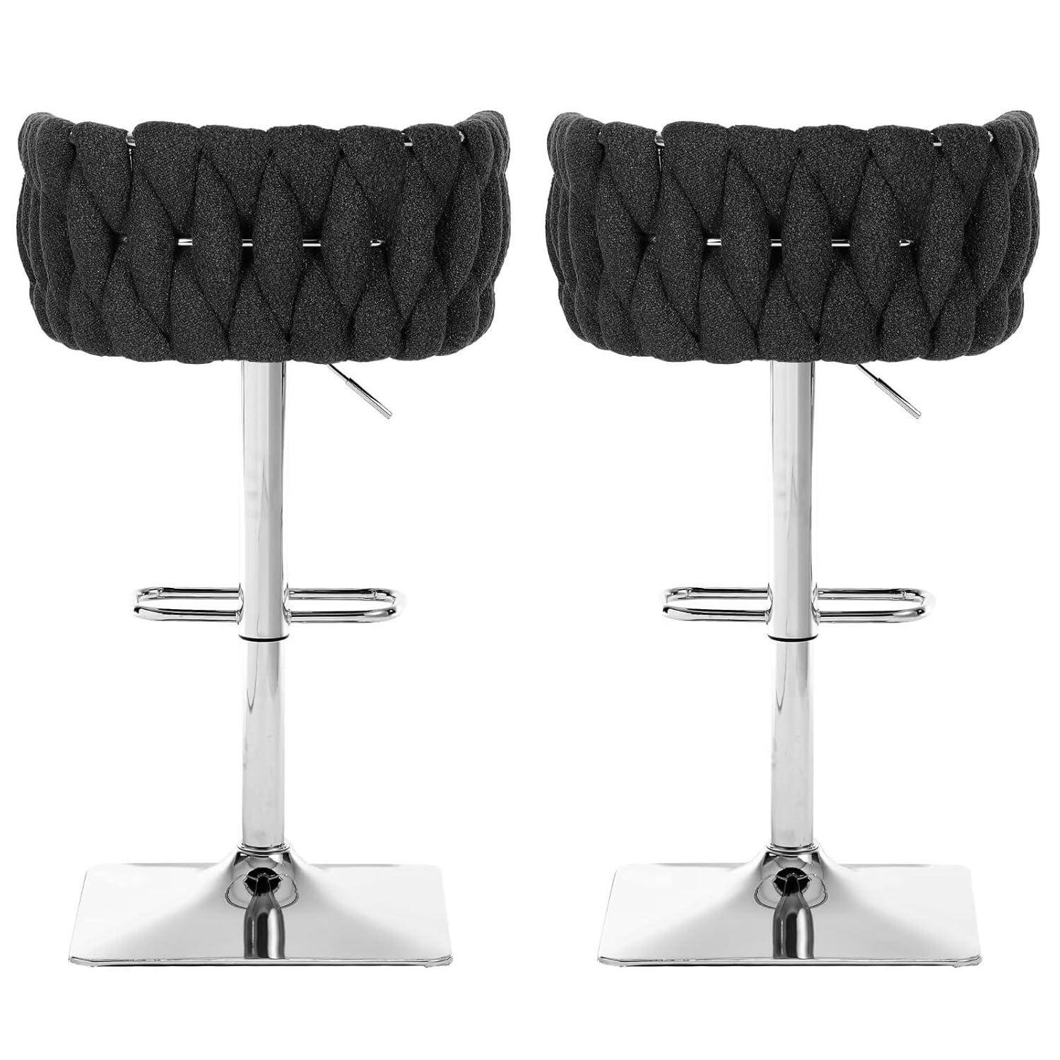 Sesslife Bar Stools with Back Set of 2, 360° Swivel Upholstered Thickened Velvet Fabric High Barstool with Golden Nail Trim, Adjustable Seat Height, Counter Height Bar Chairs for Kitchen Island, Blue