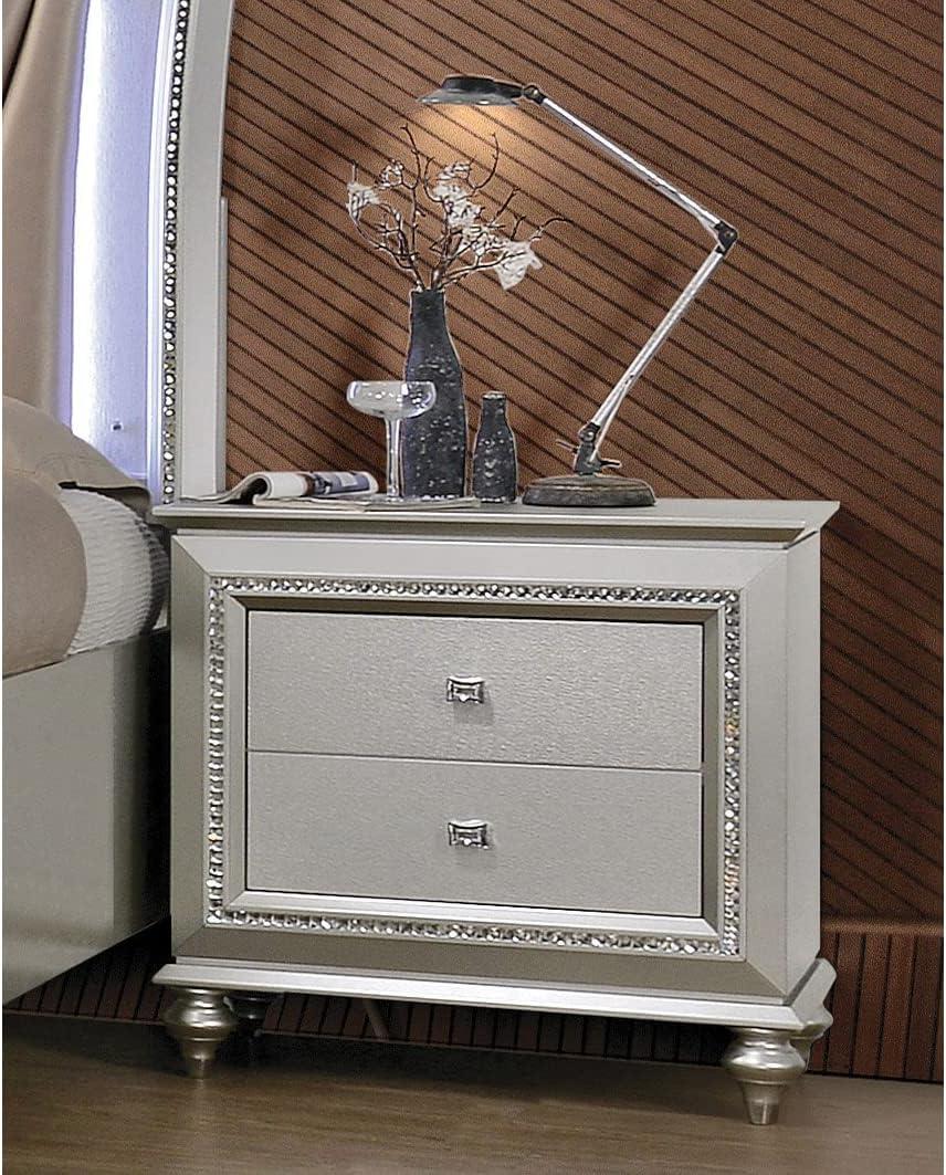 Champagne 2-Drawer Nightstand with Crystal-Like Trim